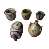 Lot 5 old blue sandstone 3 pots - carafe - vintage decoration tonneau