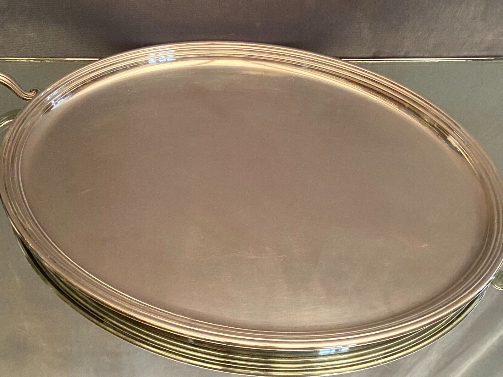 Tray with oval handles in the silver metal Louis-Philippe style