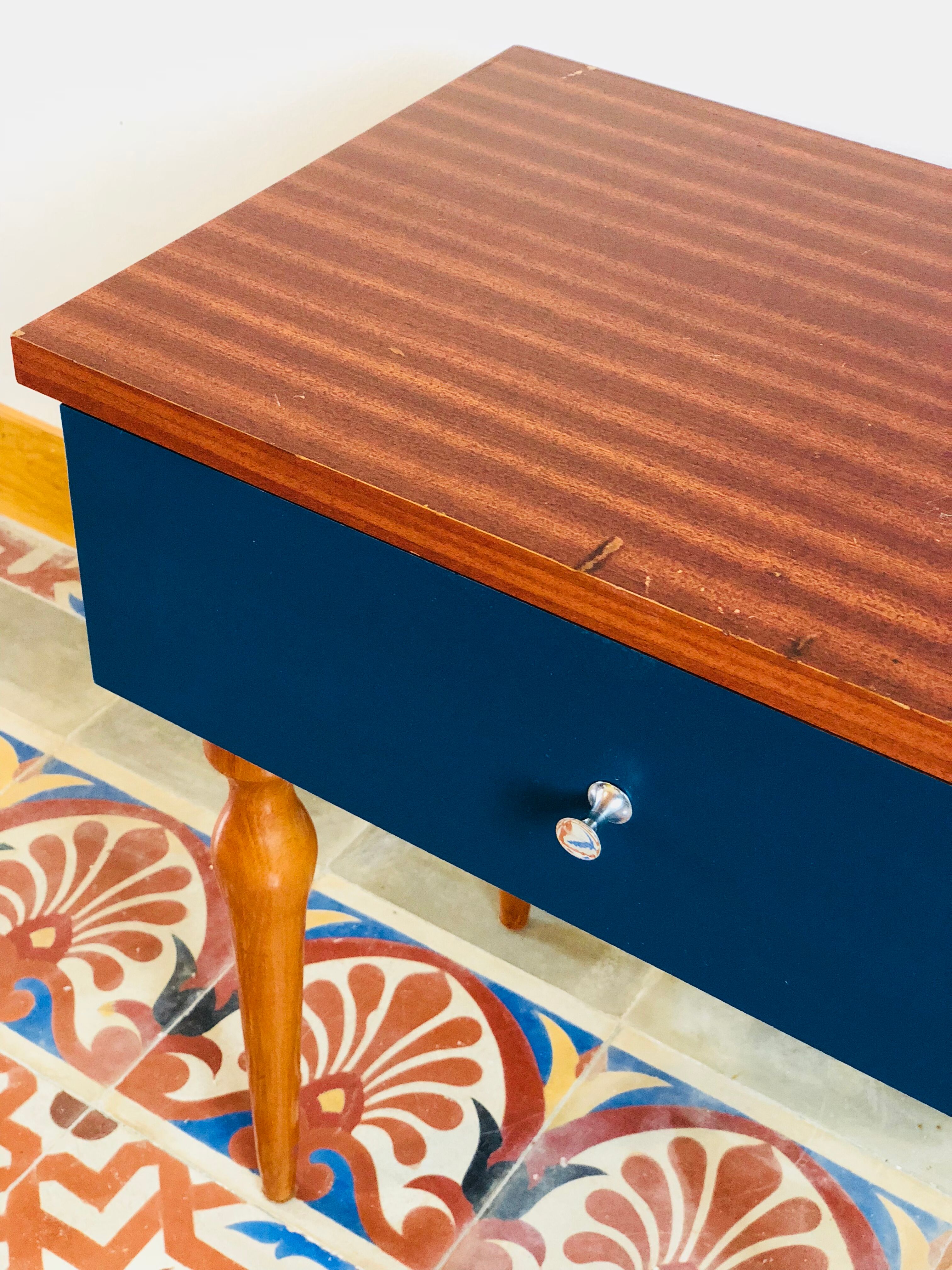 Electric blue vintage bedside