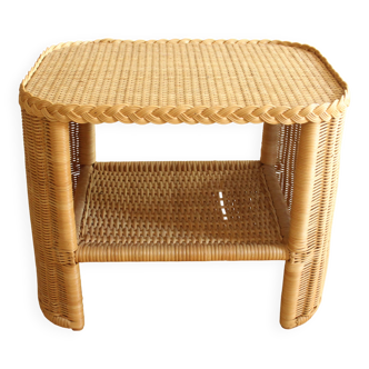 Side table - bedside table - handmade of rattan, bambus and wood - Vintage