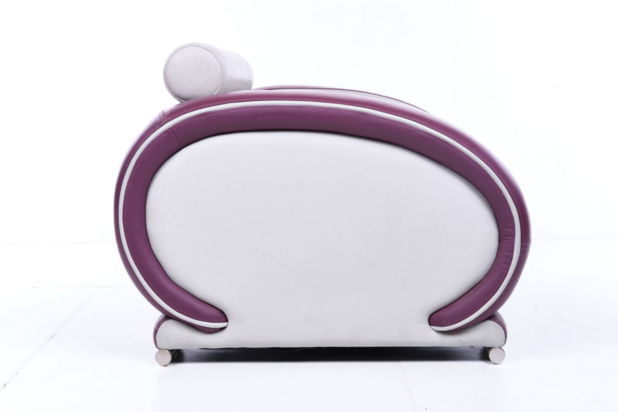 Leather armchair, hotel lounge, purple and gray, vintage