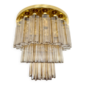 Large Brass and Smoked Glass Chandelier by Glashütte Limburg