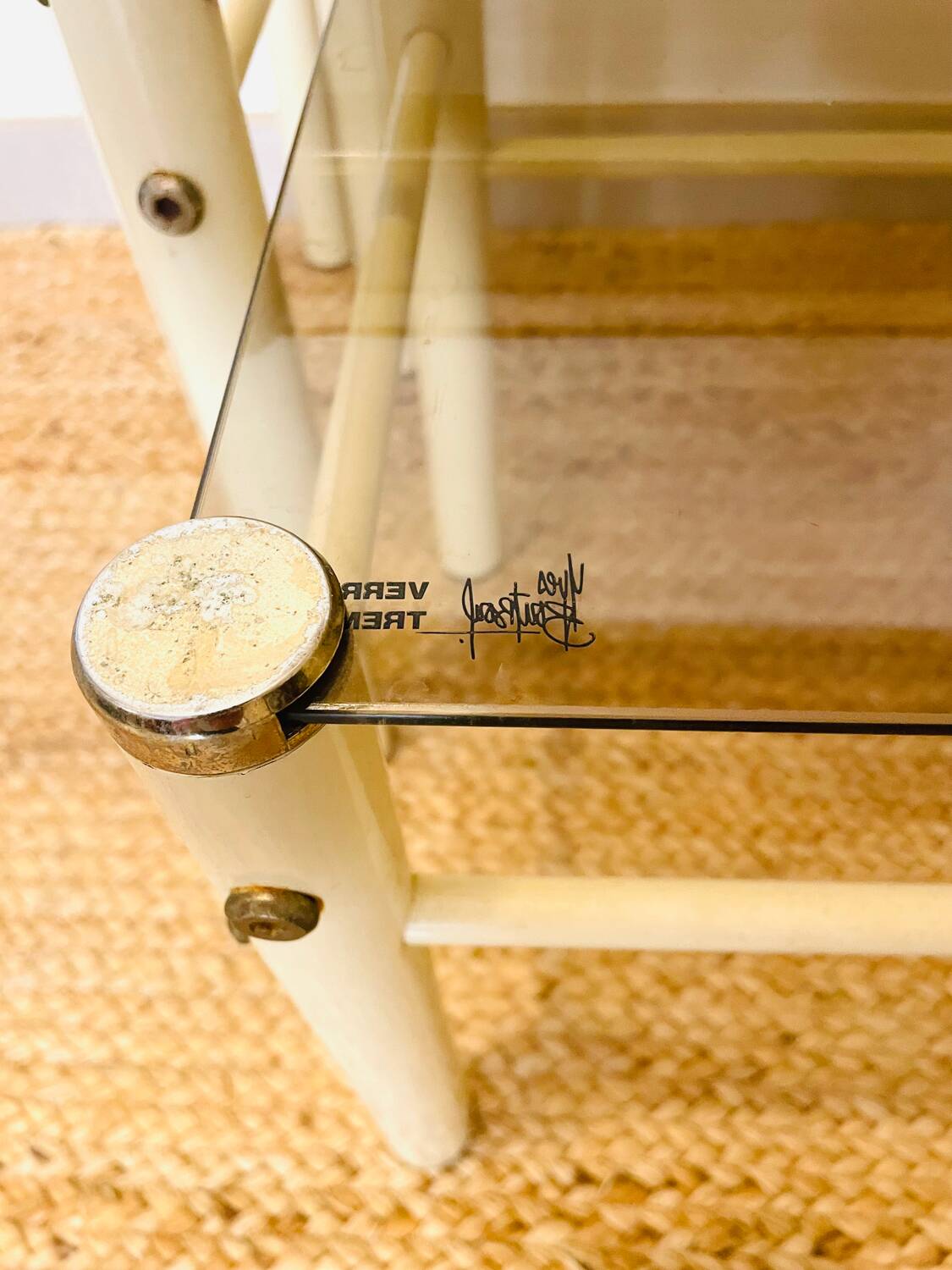 Glass nesting tables Yves Boutboul design 70s Signed