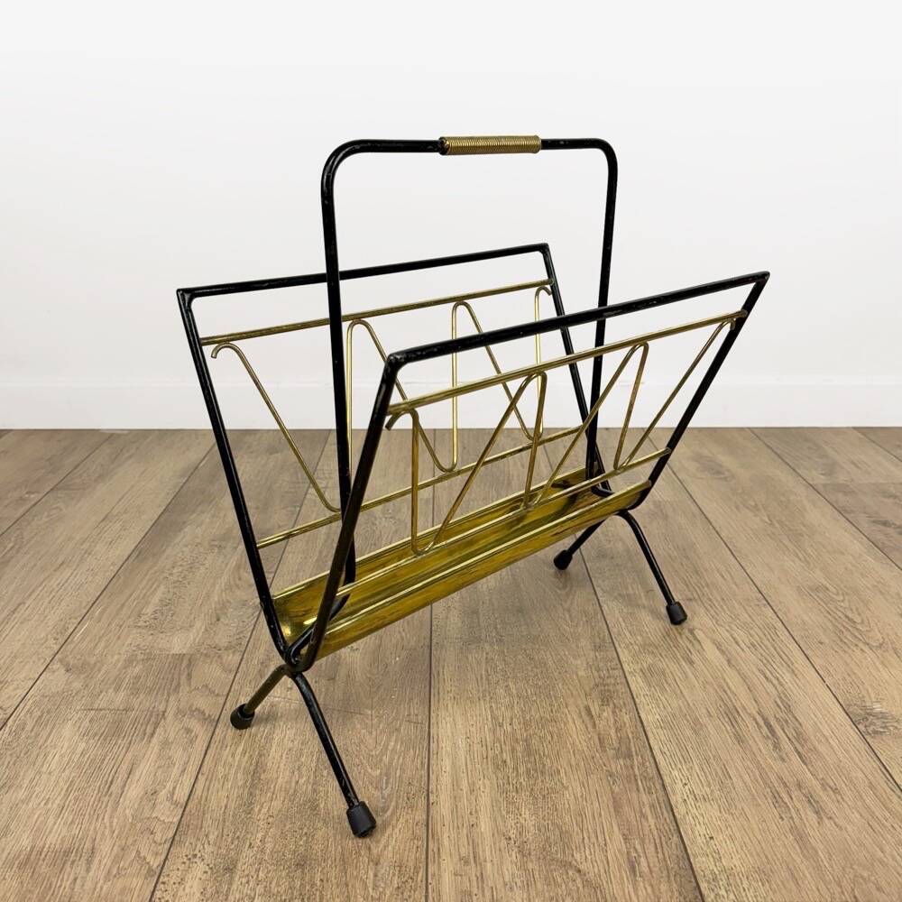 Graphic metal and brass magazine rack