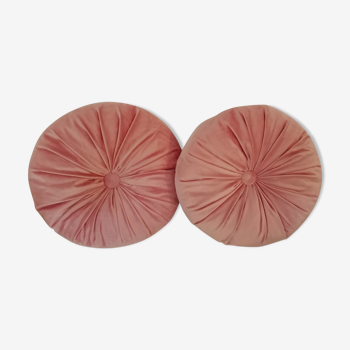 Lot of 2 round cushions in pale pink velvet