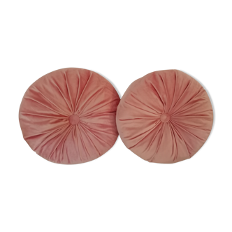 Lot of 2 round cushions in pale pink velvet