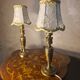pair of Empire brass bedside lamps 34x14 electric working embroidered lampshade very beautiful