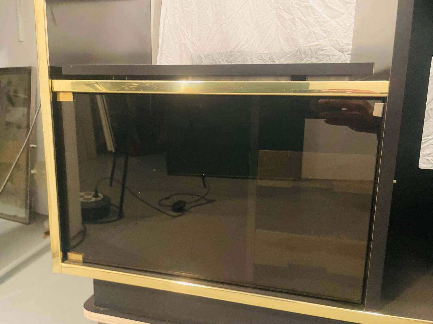 Sideboard, black lacquered and brass Hi-fi unit by Roche Bobois, circa 1970