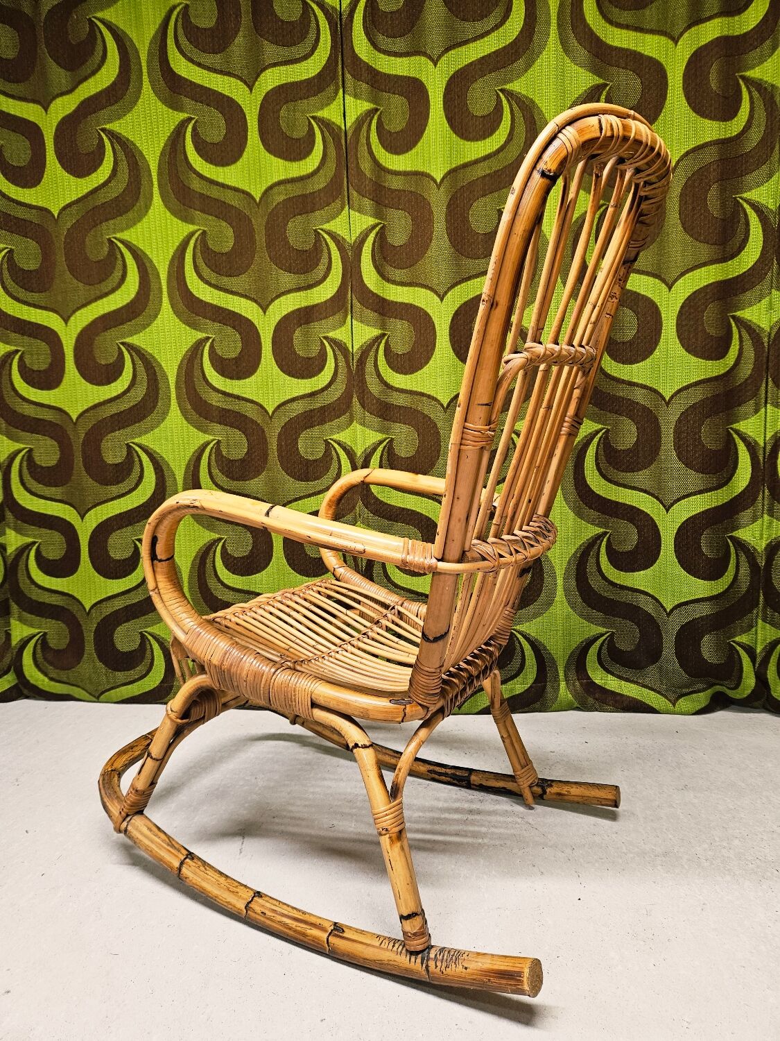 Italian rocking chair 1960 bamboo and rattan