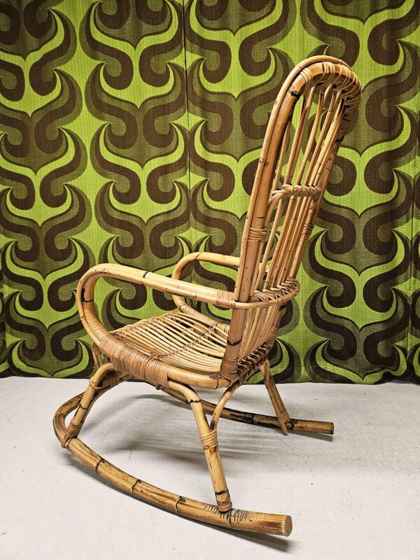 Chaise à bascule italienne 1960 bambou et rotin