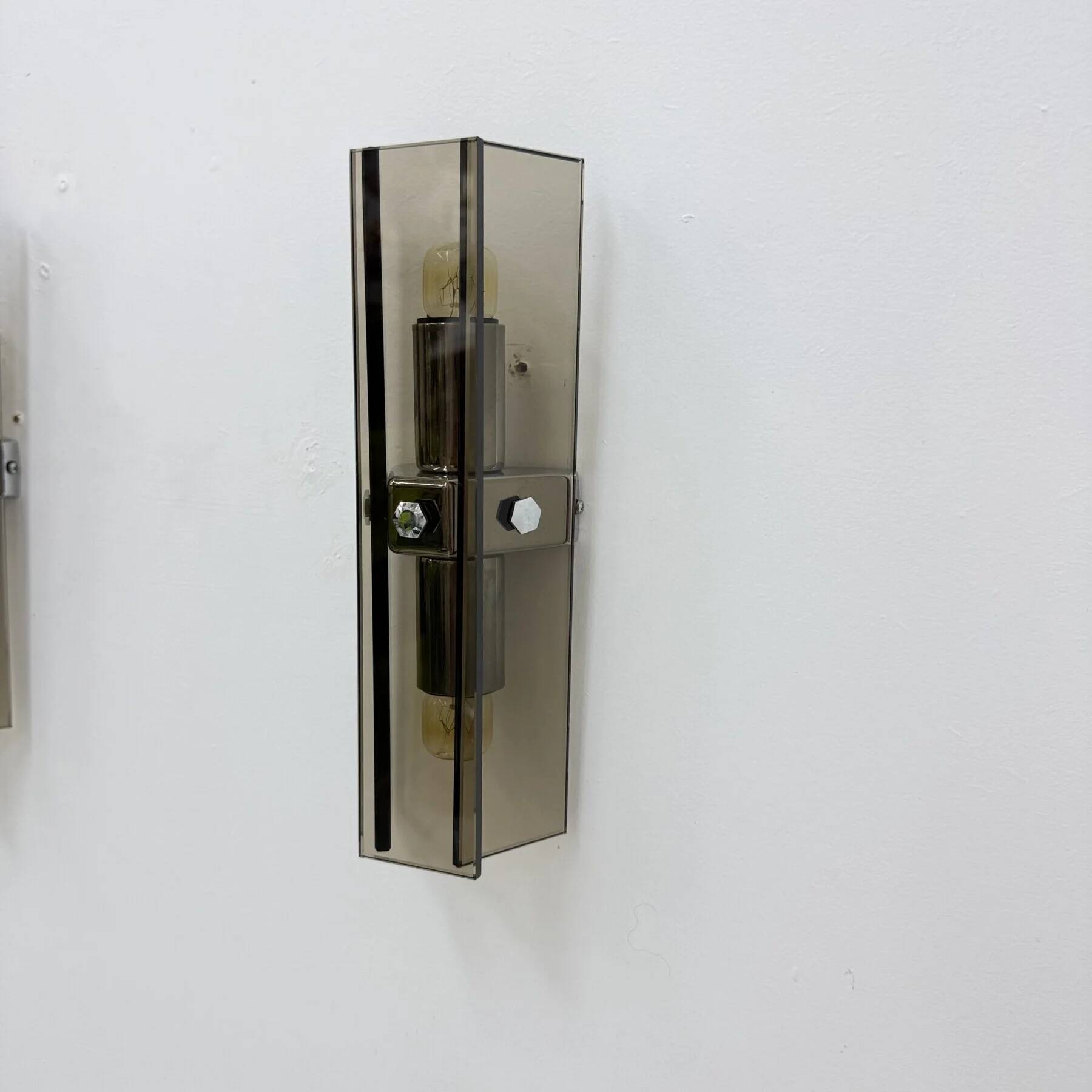 Set of 3 Veca glass wall lamps / sconces, 1970s Italy