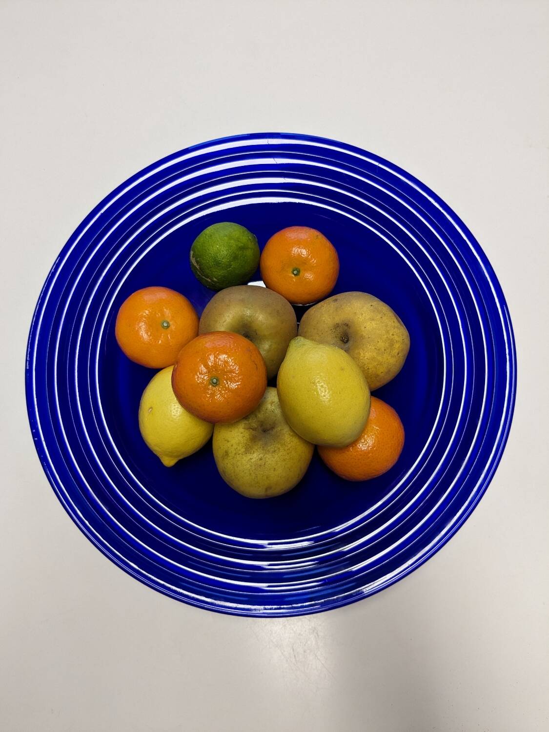 Large blue glass fruit dish or bowl