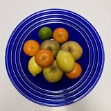 Large blue glass fruit dish or bowl