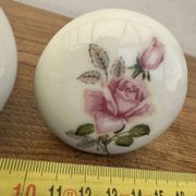 2 Large round porcelain door handles with pink flower decoration diameter