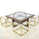 Coffee table with 4 pieces of wooden sofa and gilded brass