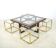 Coffee table with 4 pieces of wooden sofa and gilded brass