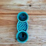 Salière double vintage en céramique vert émaillé 60's