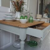 Louis XVI style desk and serving trolley, enhanced in verdigris.