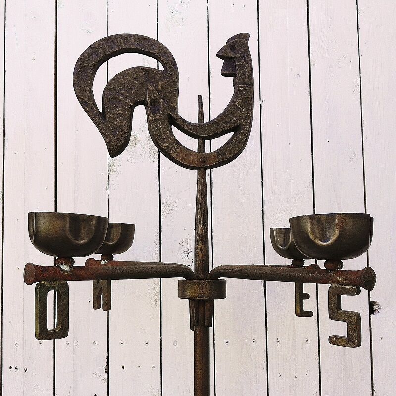 Wrought iron lamp, weather vane, Marolles workshop, Jean Touret