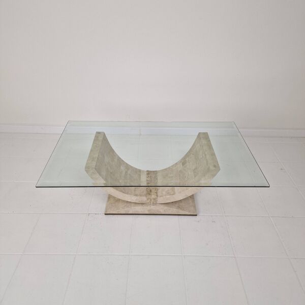 Table à café en pierre de Mactan ou table en pierre fossile, années 1990