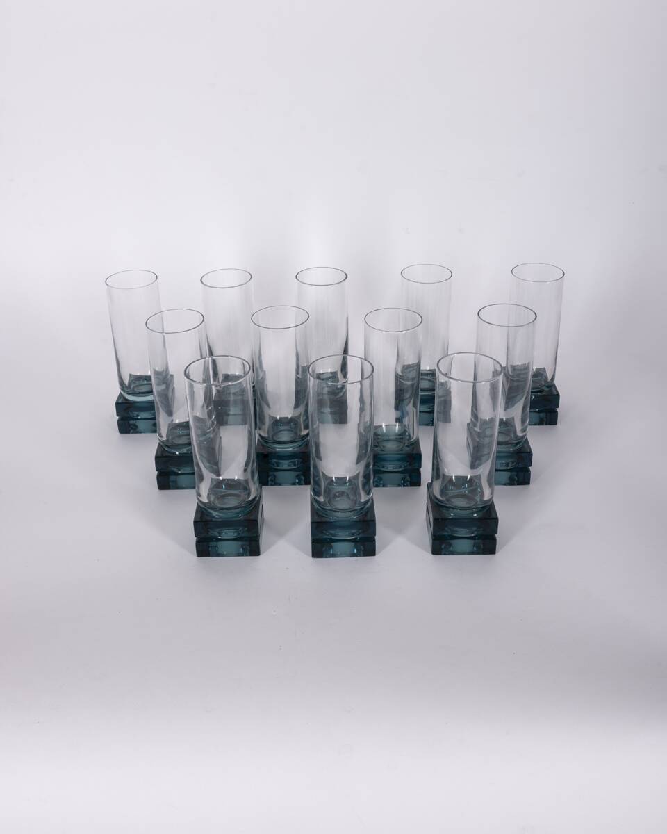 Vintage Italian Blue Crystal Glasses, 1970s, Set of 11