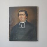 Tableau portrait huile sur toile ancien 19 ème prêtre tableau religieux vintage