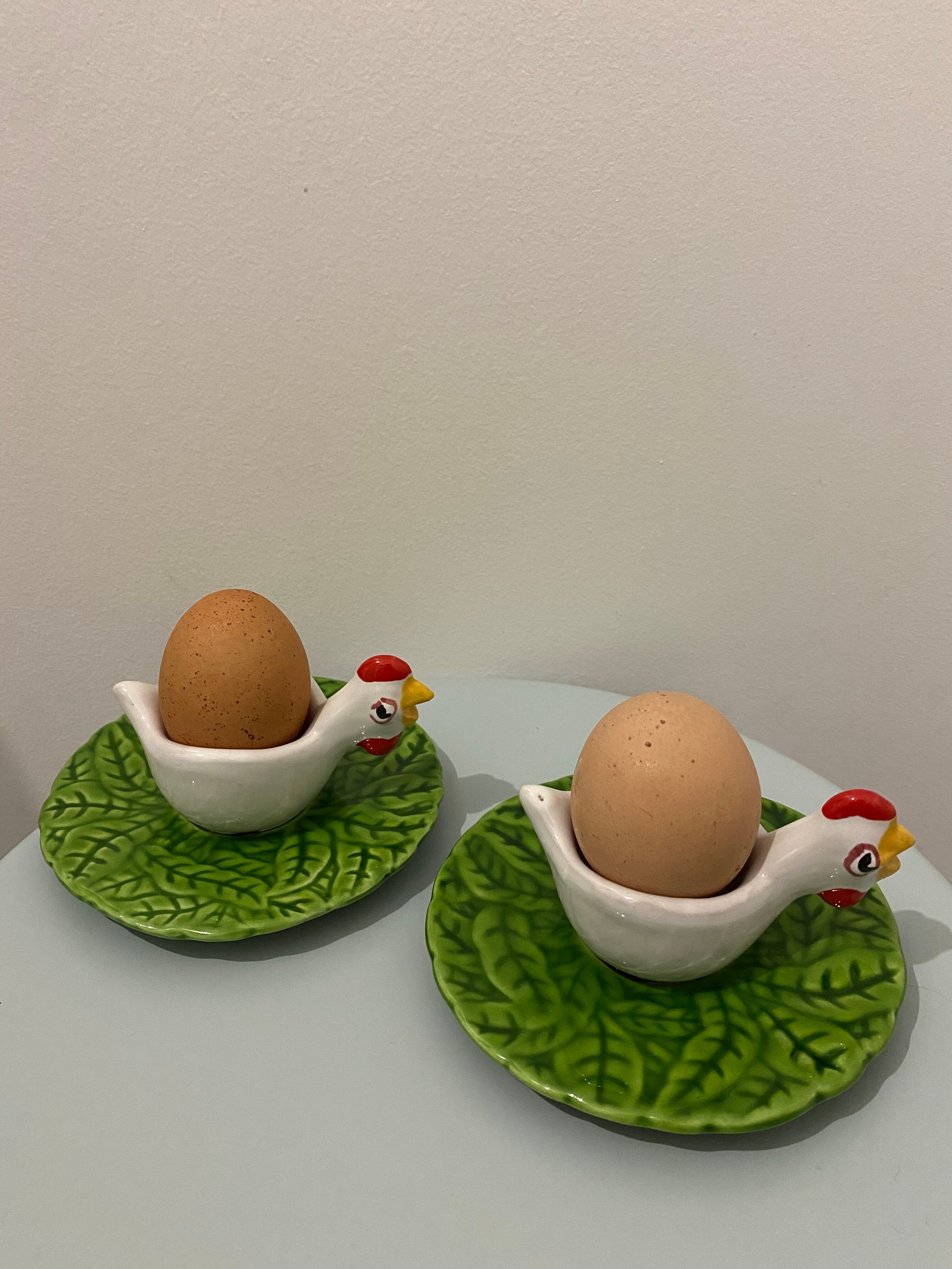 2 coquetiers en céramique vintage - poules