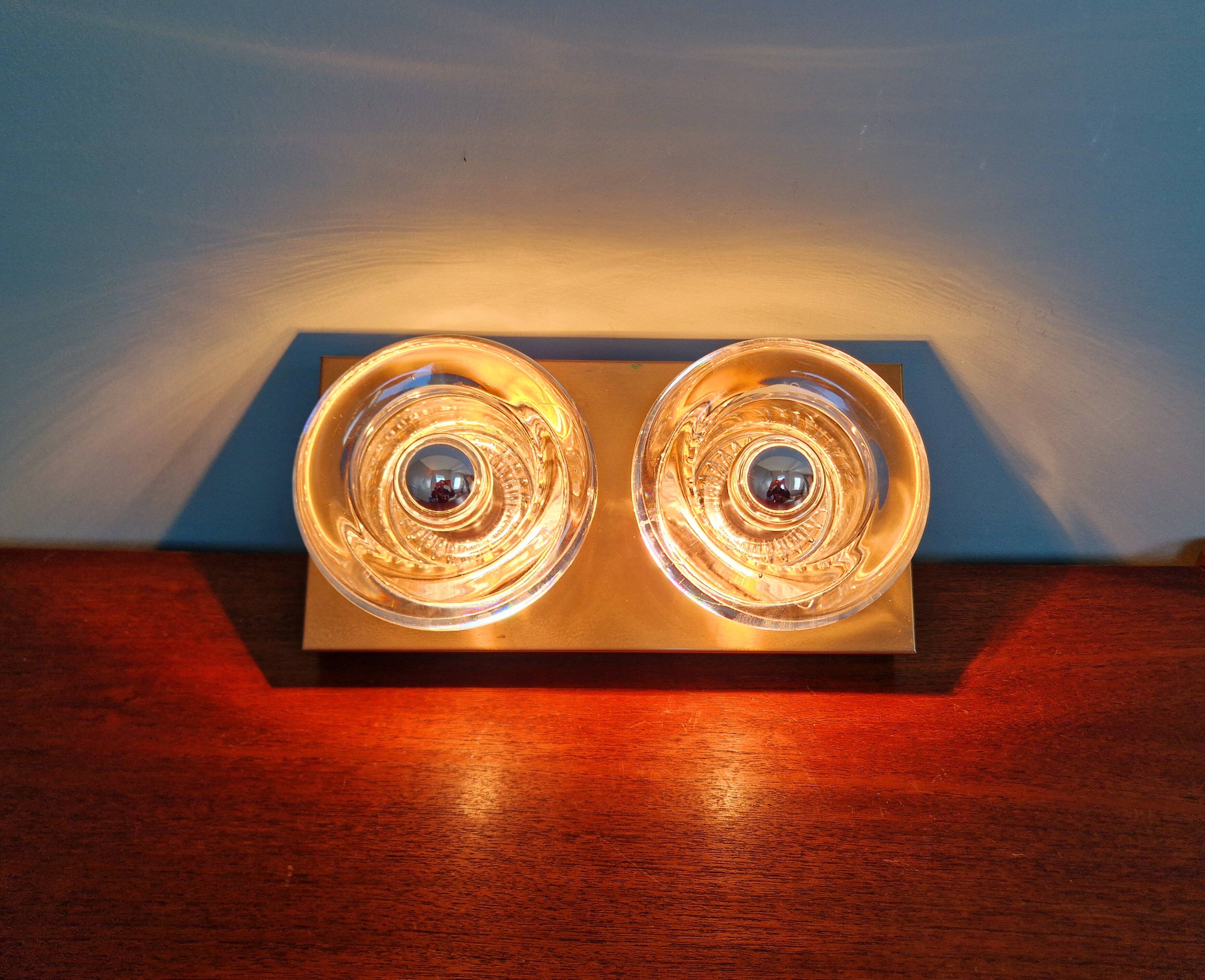 Double wall light in brass and glass, Space Age style, Cosack, 1970