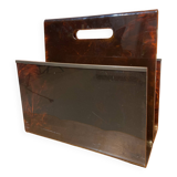 Brown plastic magazine holder with handle