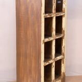 Burmese teak shelf with 8 compartments and original ecru patina