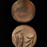 Round Art Nouveau pewter box with floral motifs
