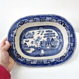 Old Rectangular Hollow Dish In English Earthenware 19th Chinese Decor Blue Willow
