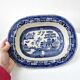 Old Rectangular Hollow Dish In English Earthenware 19th Chinese Decor Blue Willow