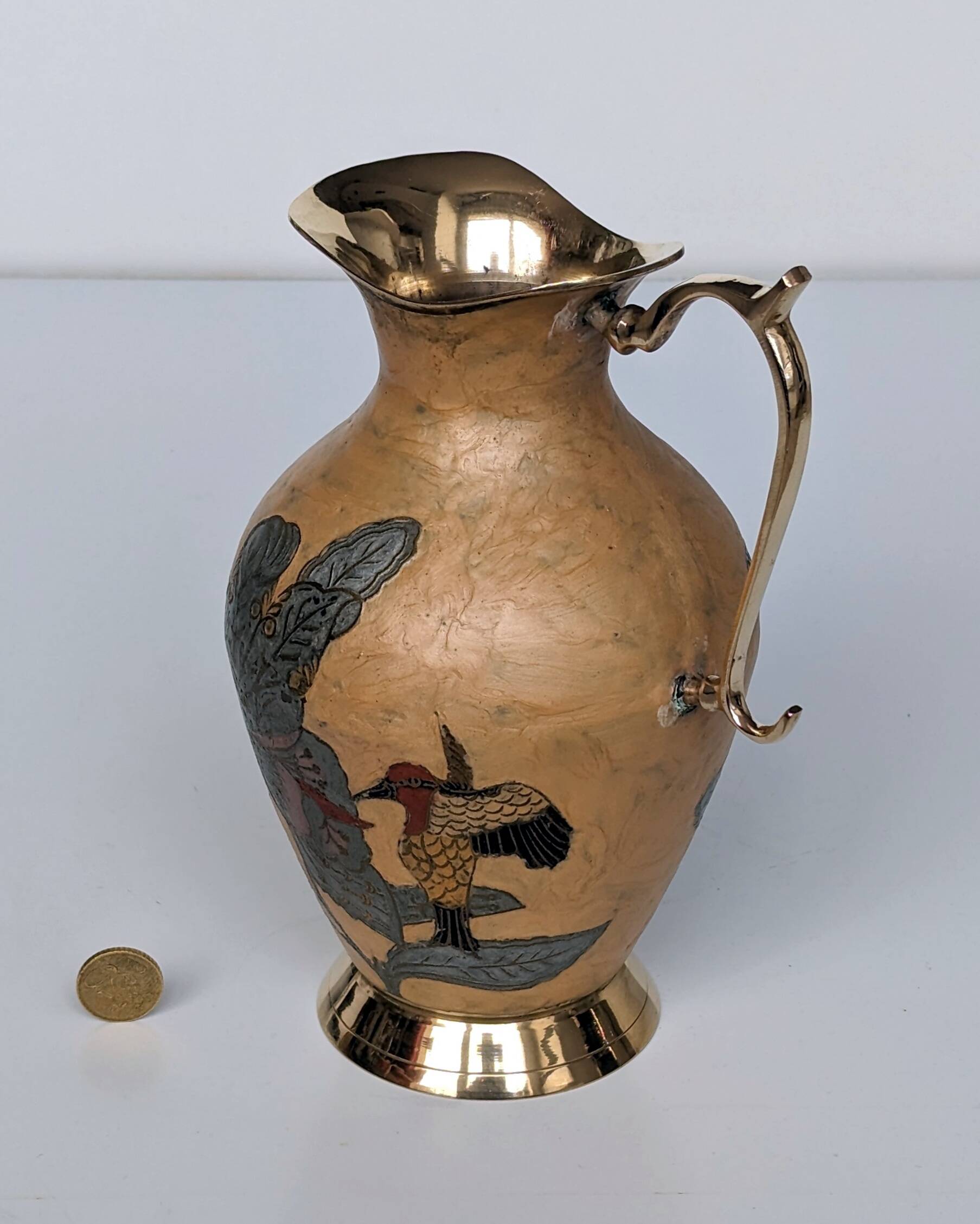 Pitcher, Hand painted brass jug