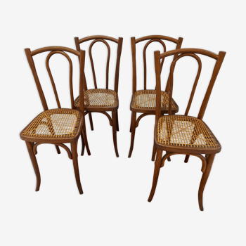 Suite de 4 chaises de Bistrot cannage Japy Frères  années 1920