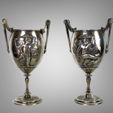 Ferdinand barbedienne 1810/ 1892 pair of silver bronze cups from the 19th to set de putti