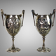 Ferdinand barbedienne 1810/ 1892 pair of silver bronze cups from the 19th to set de putti
