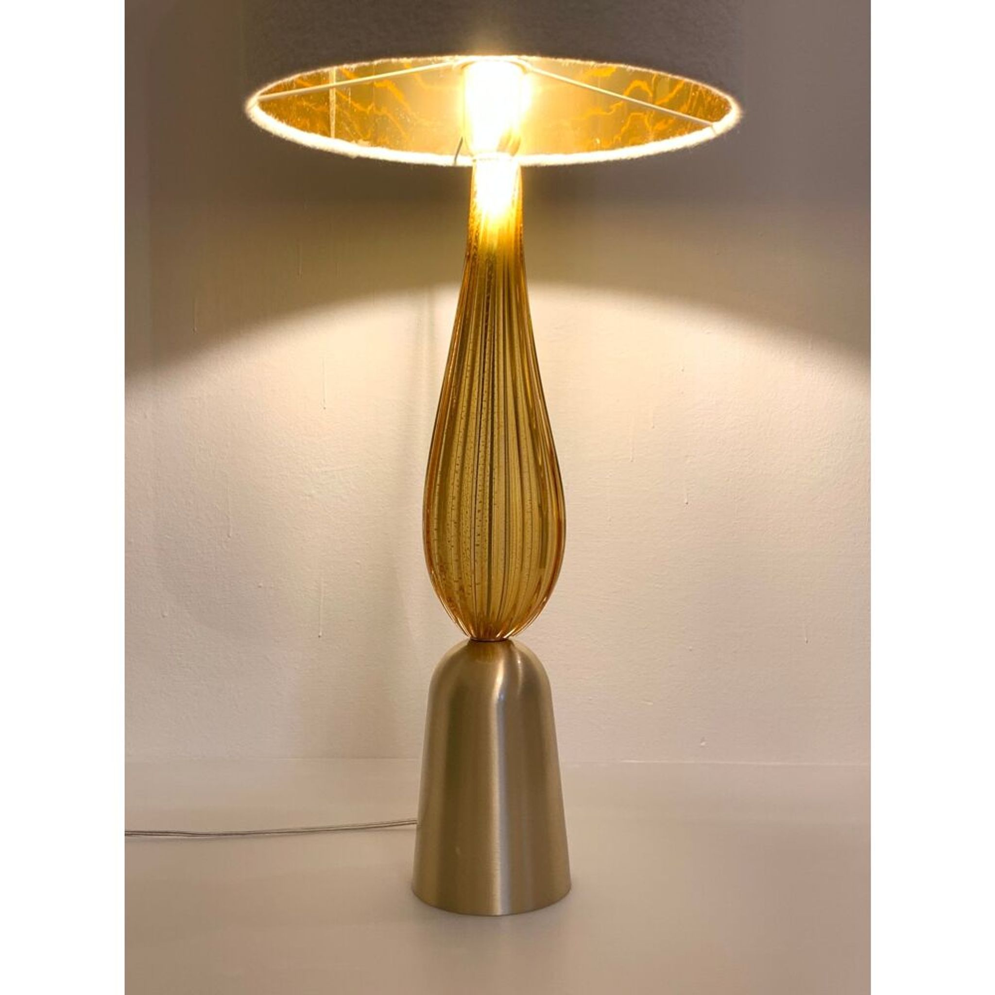Amber and gold murano glass table lamps with bouclé lampshde