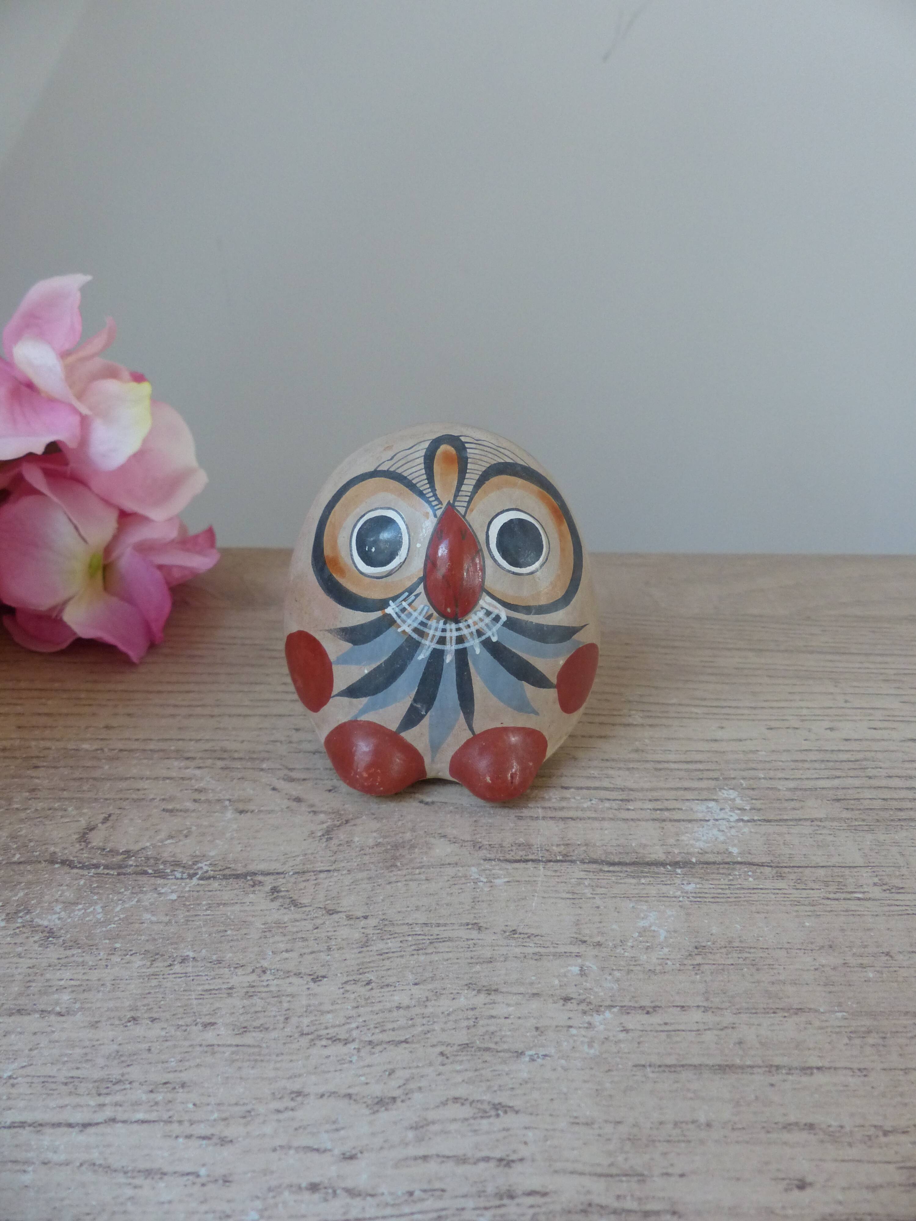 Vintage small mexican owl decor ceramic bird hand painted tonala