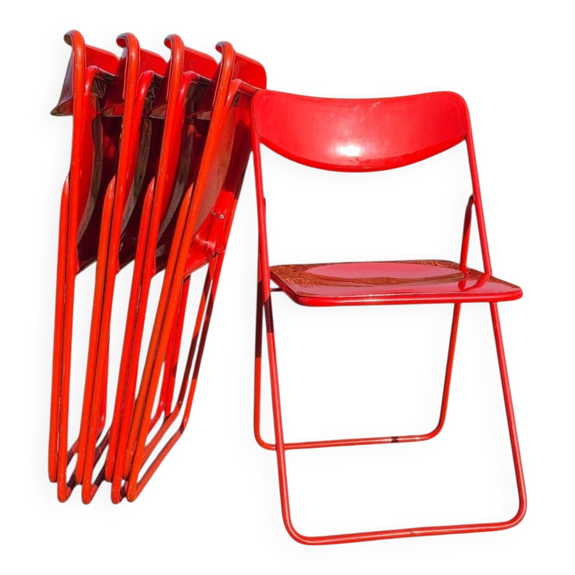Set 5 vintage TED folding chairs IKEA red 1980s Nield Gammelgaard