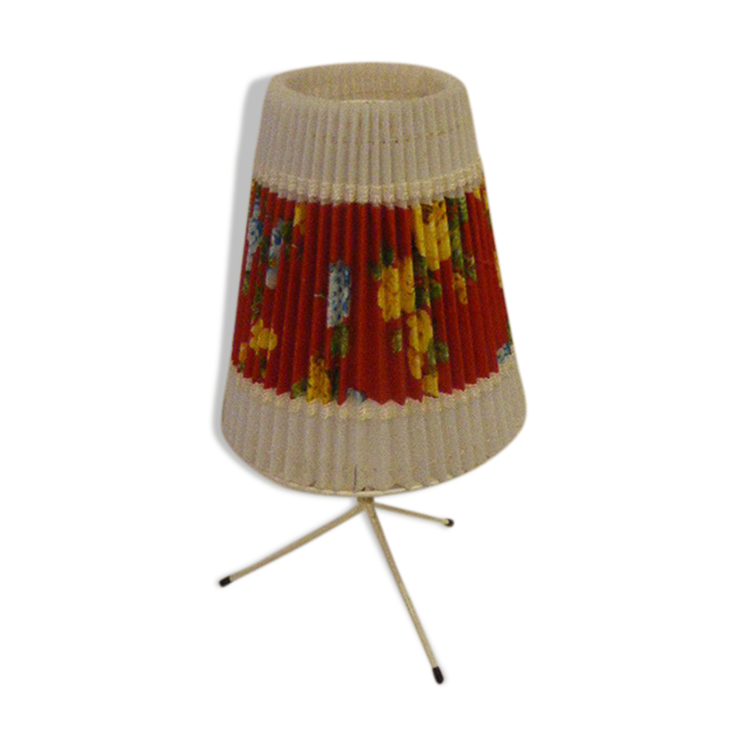 Table lamp, metal base, plastic pleated dayshade and fabrics, design and vintage 1950/60