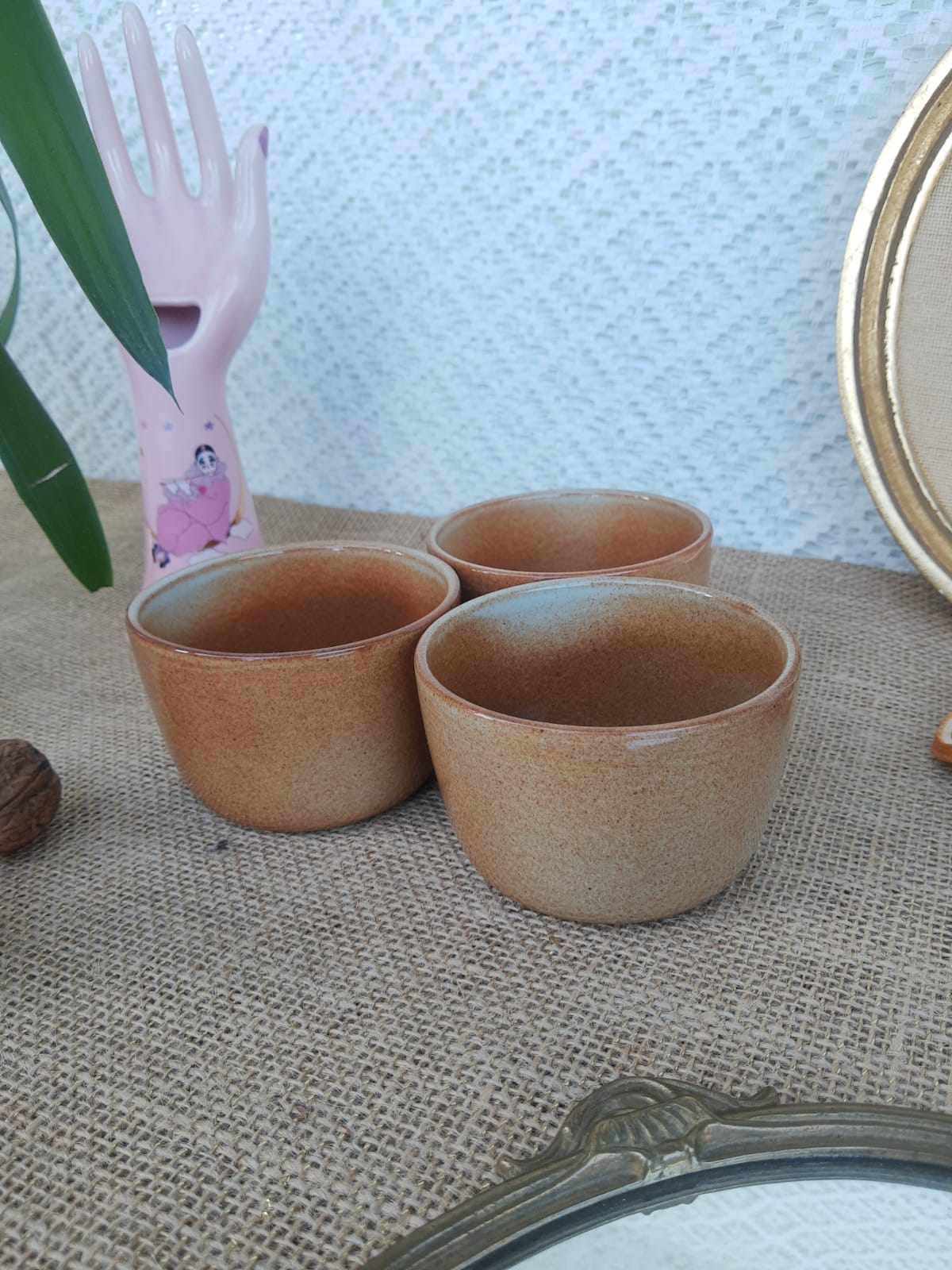 Three ramekins in glazed sandstone - vintage