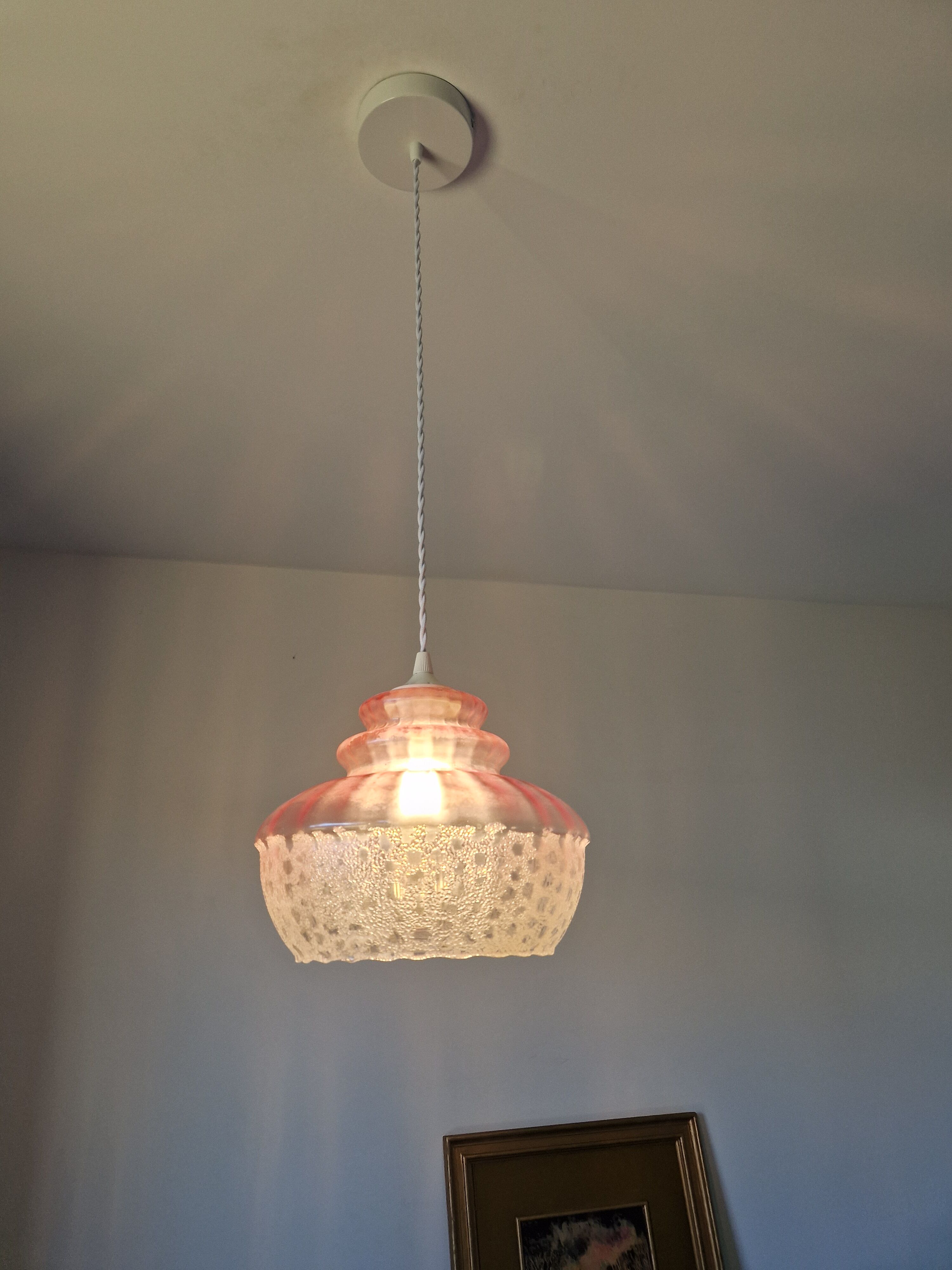 Vintage pendant lamp in pink glass