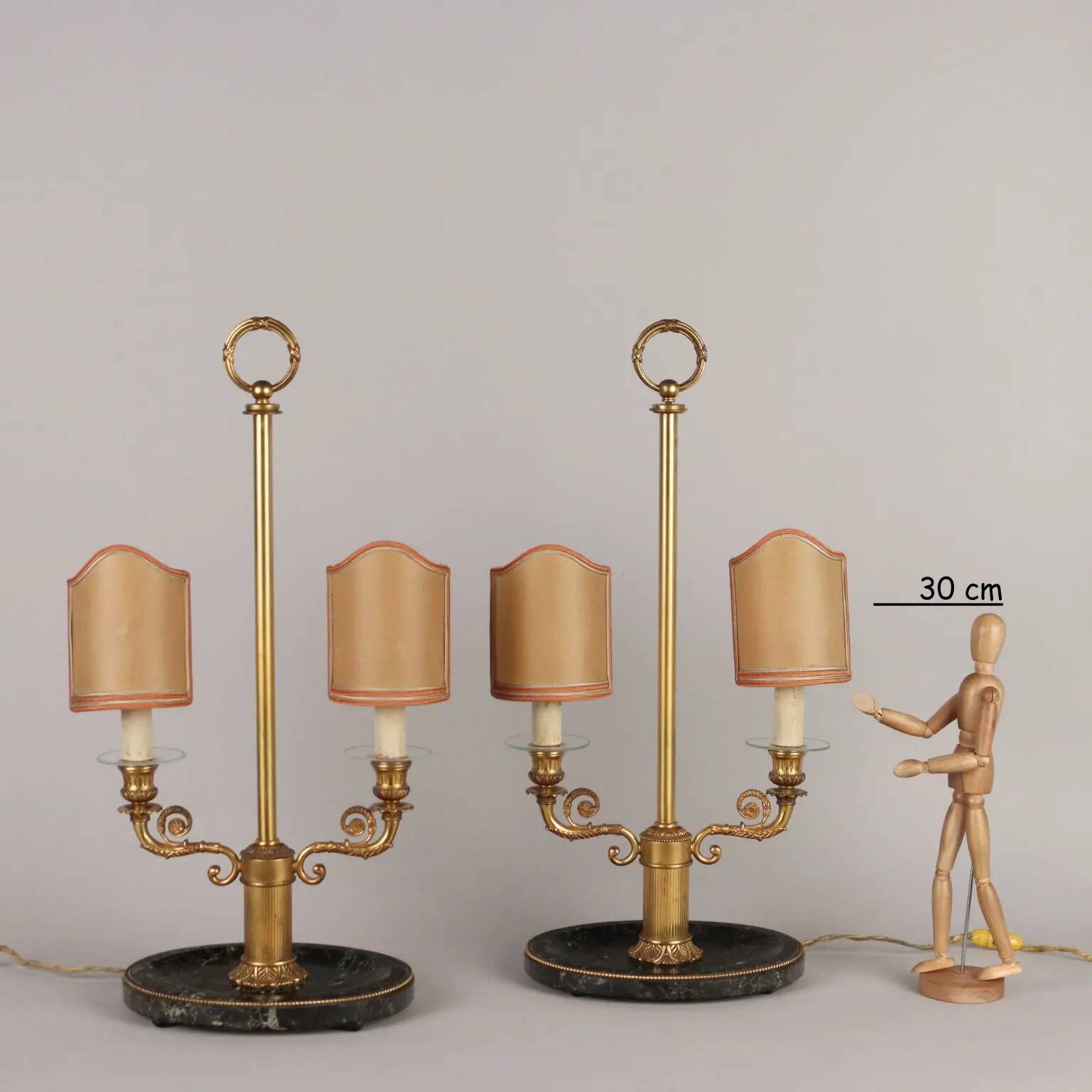 Lampes de table vintage première moitié '900 en bronze doré et marbre