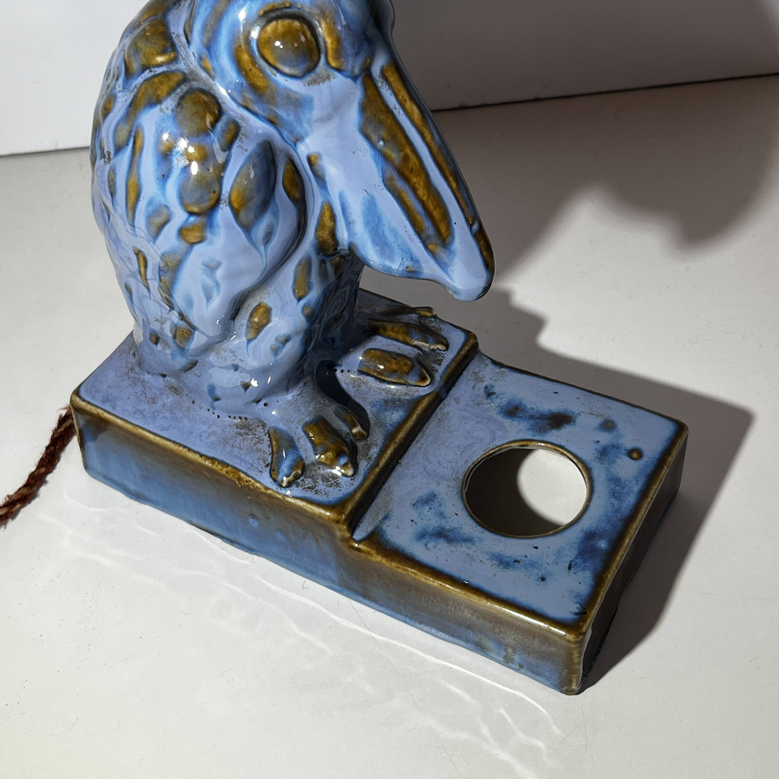 'Pelican' sculpture, Art Deco lamp base / inkwell in fine glazed stoneware