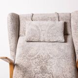 High armchair in curved beech and recent konkav fabric model by paul bode for federholz.