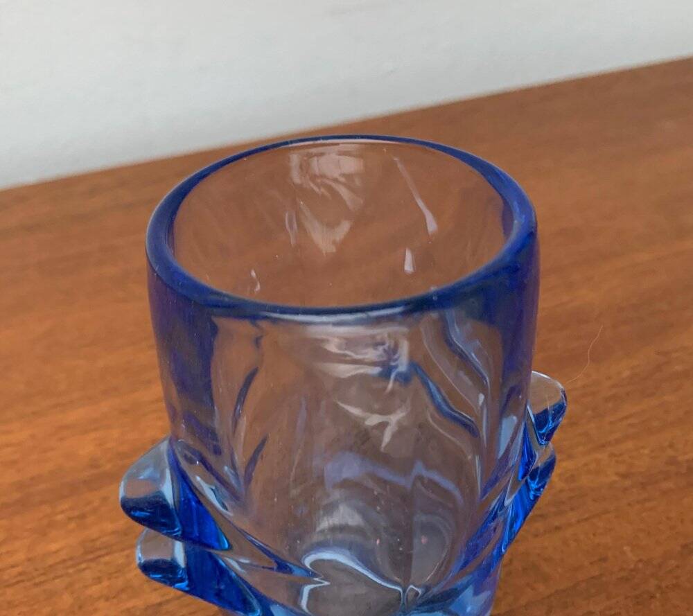 Blue glass vase model 20064 in Mid-Century style by Vladislav Urban for Hermanova Hut, 1960s.