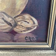 Oil painting on canvas, still life with fruits and pot, nuts, signed, George Cros, signed
