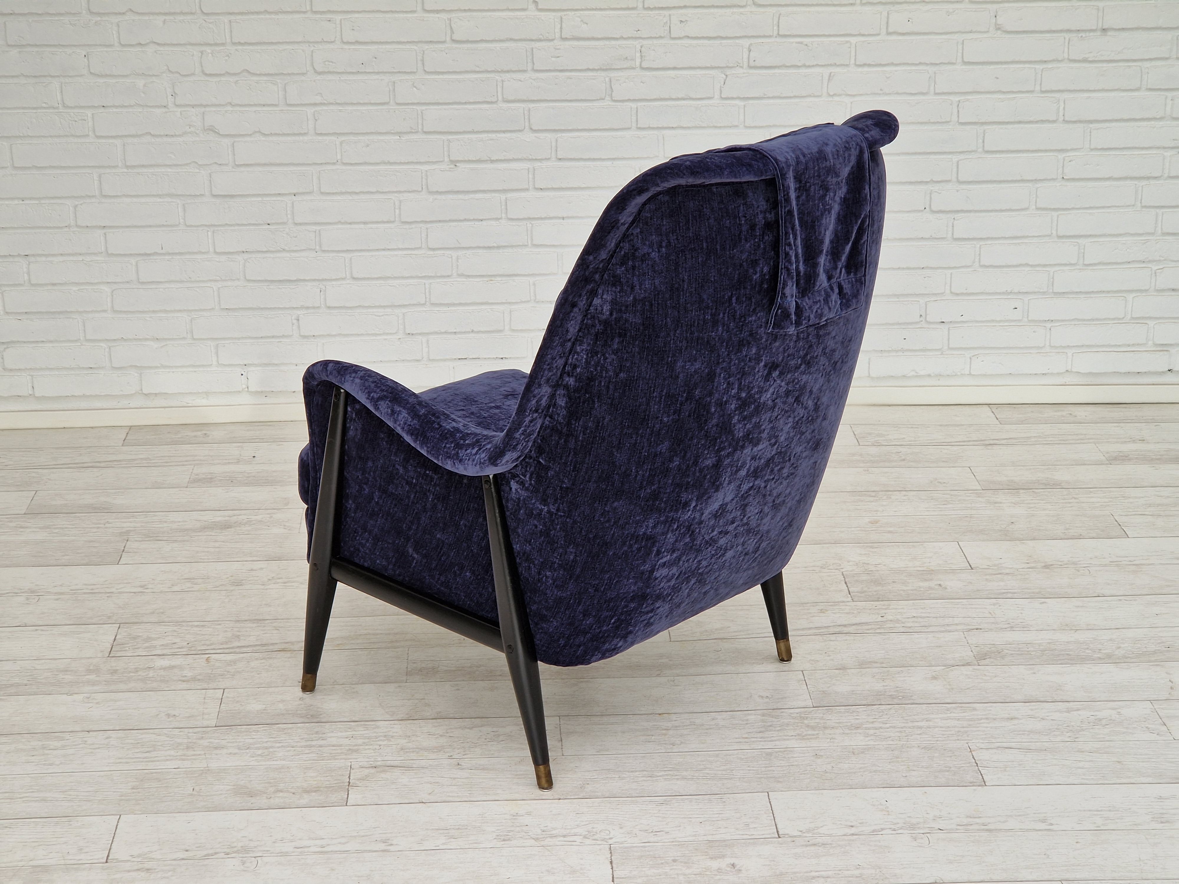 1960s, Swedish design, refurbished high-back armchair, vintage velour