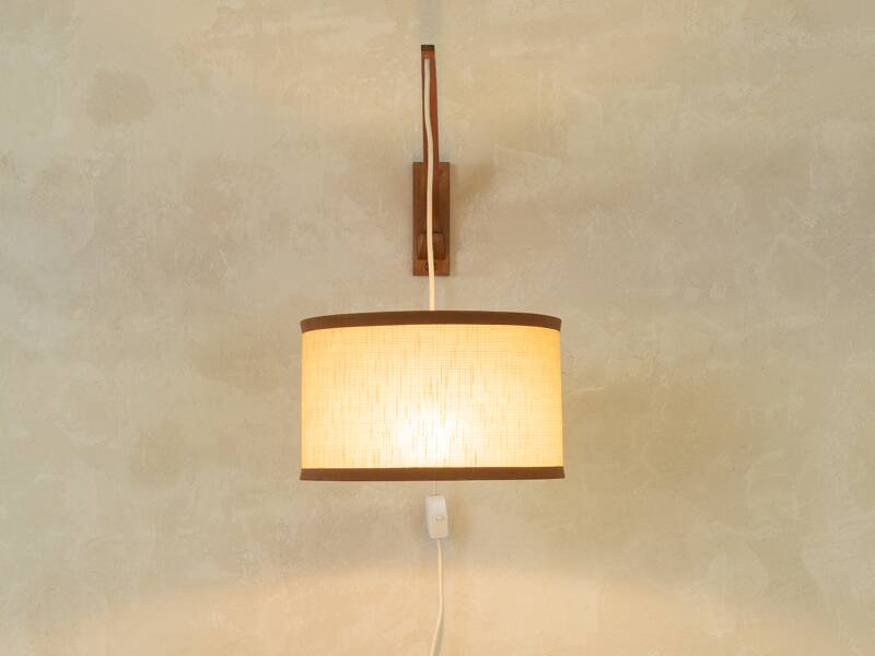 1960s wall lamp in Scandinavian design, teak and beige shade